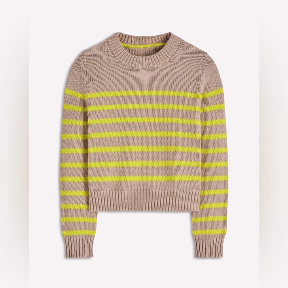 Boden Lucy chunky cotton sweater size medium camel brown neon yellow stripes - Picture 7 of 7